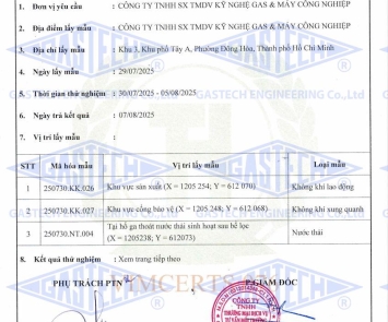 CÔNG BỐ KẾT QUẢ QUAN TRẮC MÔI TRƯỜNG ĐỊNH KỲ - QUÝ 03+04/2025