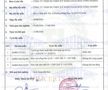 CÔNG BỐ KẾT QUẢ QUAN TRẮC MÔI TRƯỜNG ĐỊNH KỲ - QUÝ 03/2026