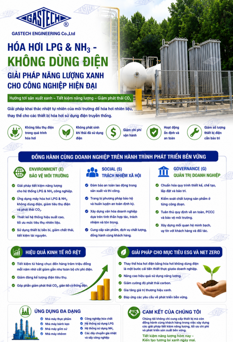 Hóa hơi LPG & NH3 không dùng điện