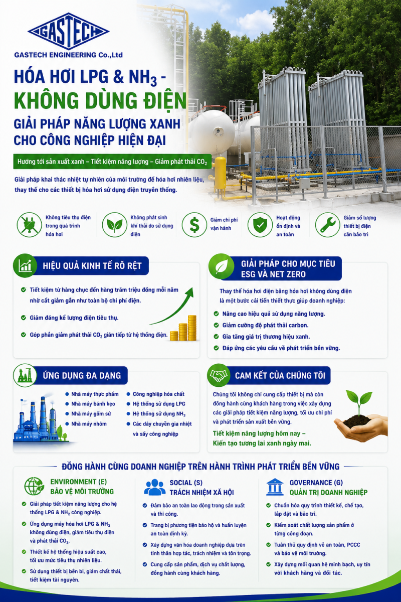 HÓA HƠI LPG & NH3 KHÔNG DÙNG ĐIỆN